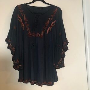 Lucky Brand embroidered blouse with flowy sleeves